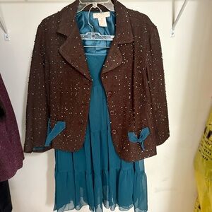 Jonathan Martin Teal Dress with Brown Accents